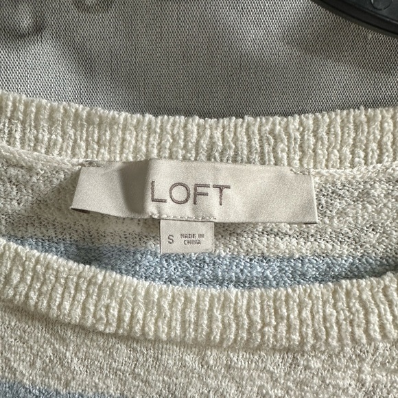 LOFT Tunic Top Womens Small Striped Blue Ivory Oversized Costal Beachy‎ - Picture 6 of 7